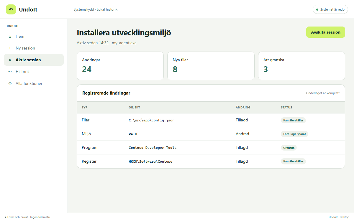 Aktiv session med ändringslista